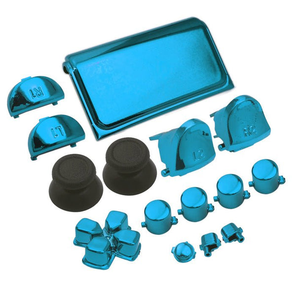 Replacement Button Set For Sony PS4 Slim Controllers - Chrome Blue | ZedLabz