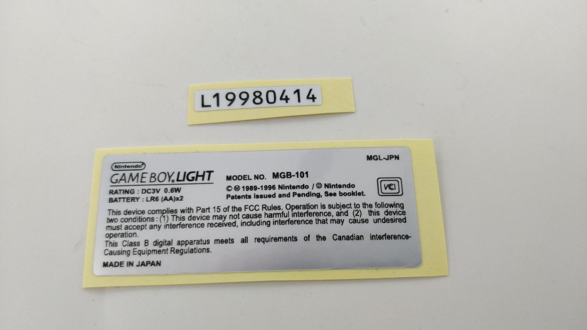 Reproduction sticker set for Nintendo Game Boy Light GBL console label serial number silver | ZedLabz - 1