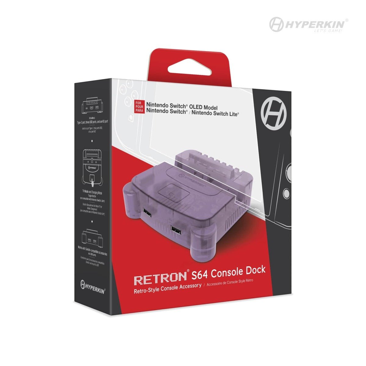 Retron S64 console dock for Nintendo Switch, Switch OLED & Switch Lite N64 style - Atomic purple | Hyperkin