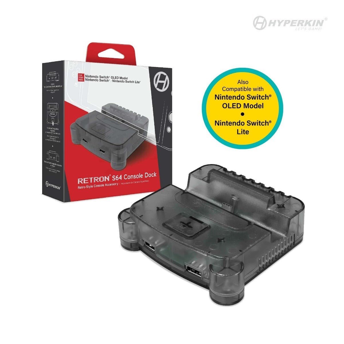 Retron S64 console dock for Nintendo Switch, Switch OLED & Switch Lite N64 style - Smoke Grey | Hyperkin