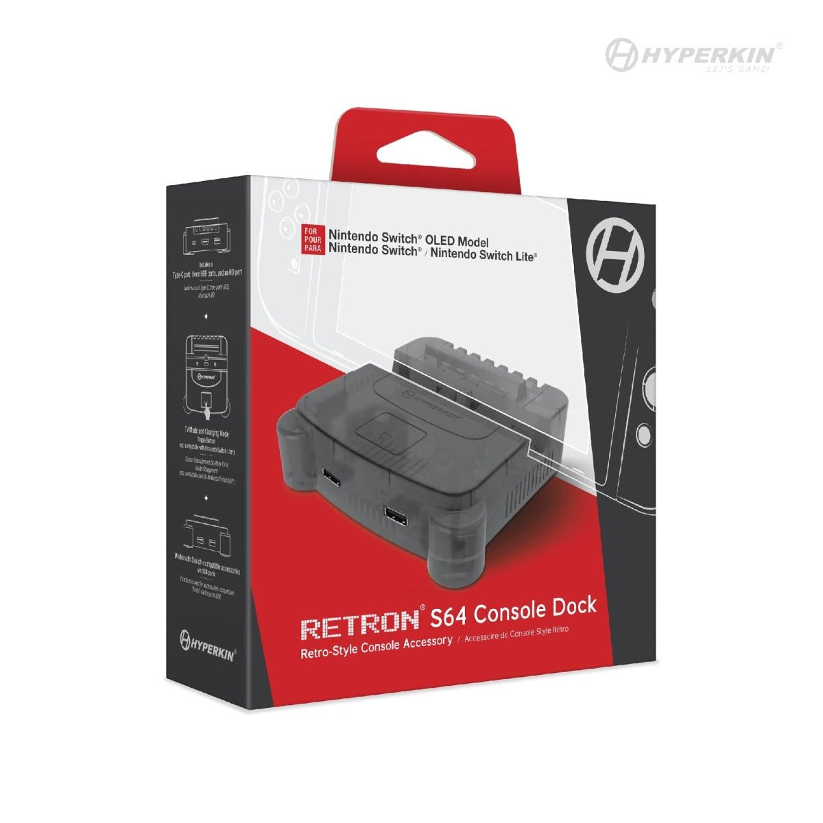 Retron S64 console dock for Nintendo Switch, Switch OLED & Switch Lite N64 style - Smoke Grey | Hyperkin