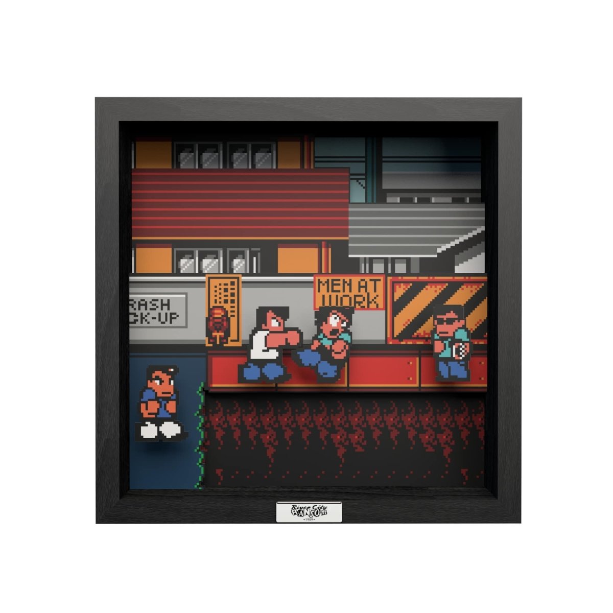 River city: Rivals at work scene video game (1989) shadow box art officially licensed 9x9 inch (23x23cm) | Pixel Frames