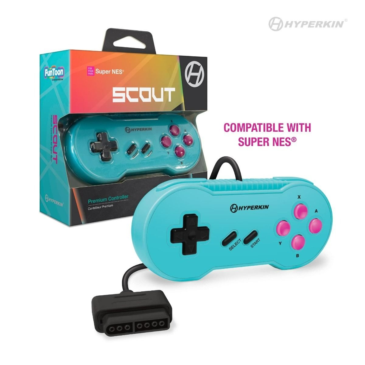 Scout Premium wired controller for SNES Super Nintendo console - Hyper beach turquoise | Hyperkin