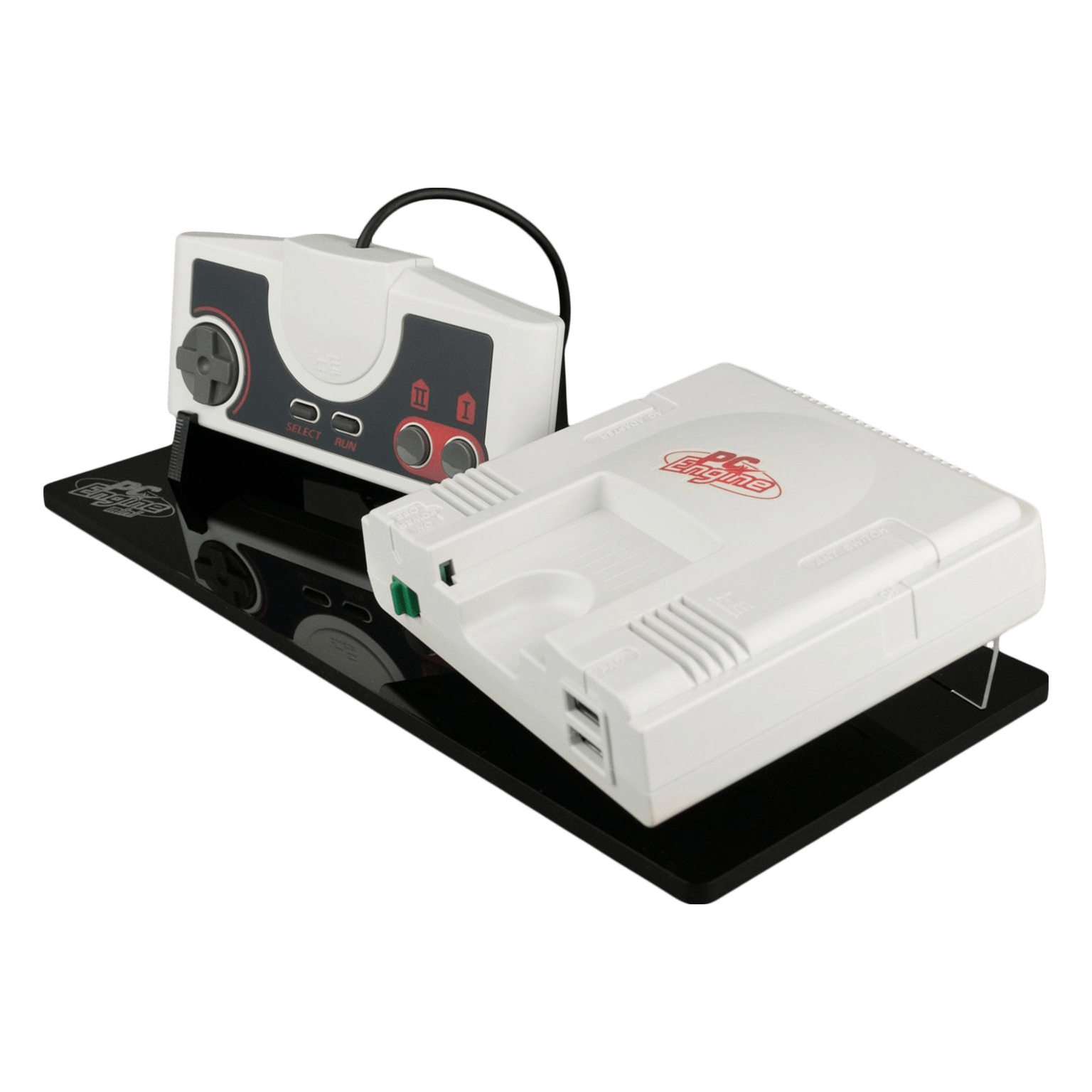 Shelf candy display stand for PC Engine Mini console & controller - Crystal Black | Rose Colored Gaming