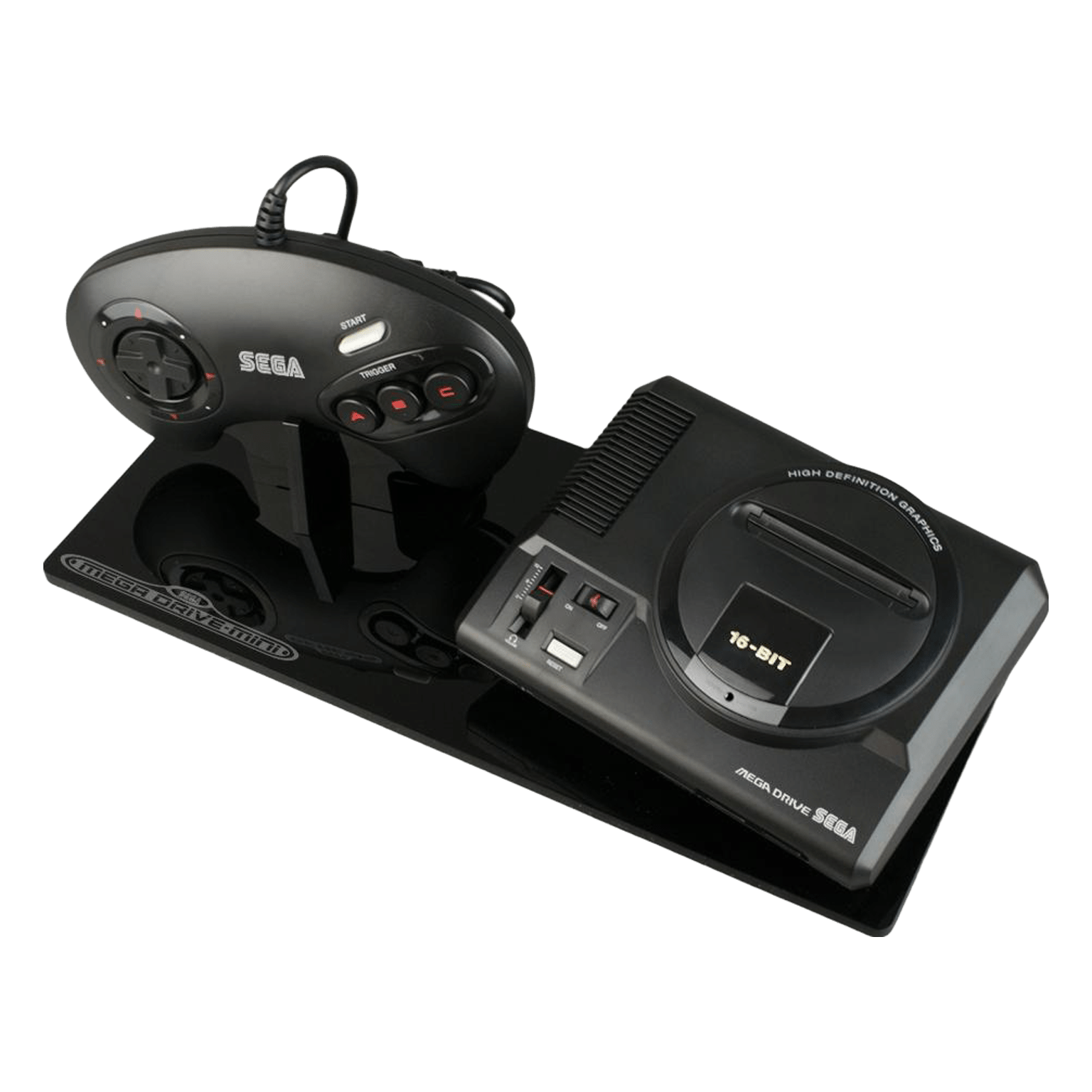 Shelf candy stand for Sega Mega Drive Mini (PAL/EU) console & controller - Crystal Black | Rose Colored Gaming