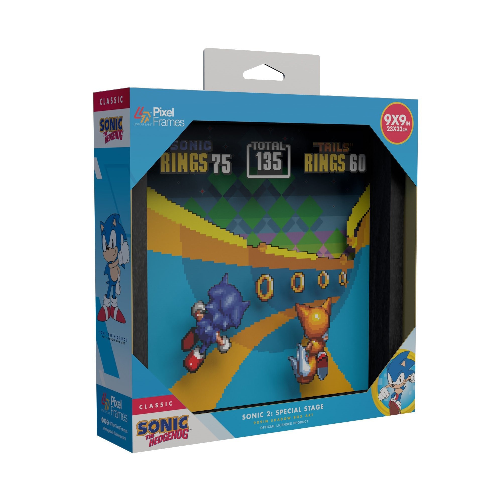 Sonic the Hedgehog 2 Special Stage scene video game (1992) shadow box art officially licensed 9x9 inch (23x23cm) | Pixel Frames