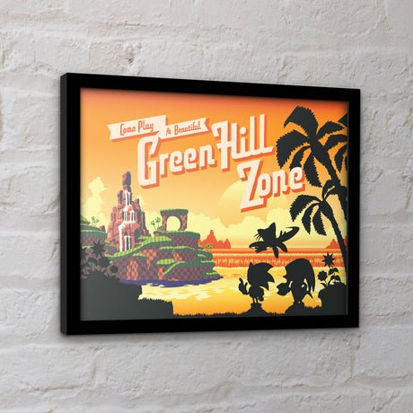 Sonic the Hedgehog Green Hill sunset framed collector print 30 x 40cm | Pyramid