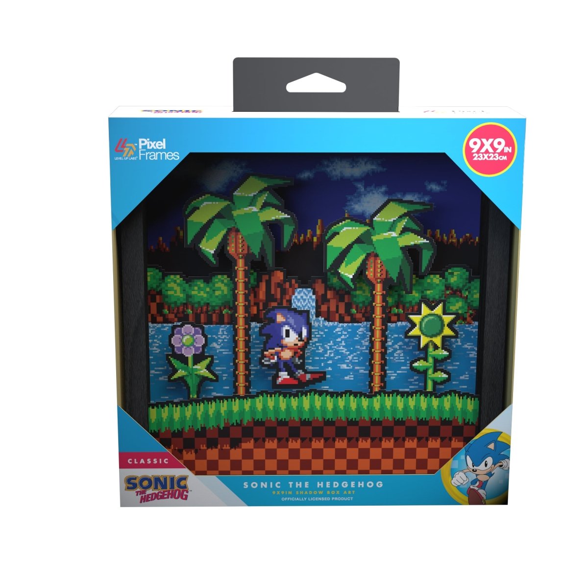 Sonic the Hedgehog Idle pose scene video game (1991) shadow box art officially licensed 9x9 inch (23x23cm) | Pixel Frames