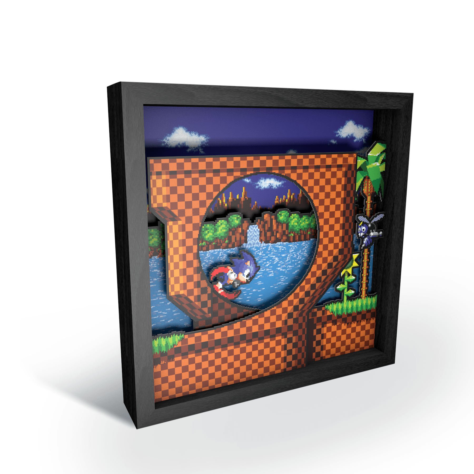 Sonic The Hedgehog Loop Scene video game (1991) shadow box art officially licensed 9x9 inch (23x23cm) | Pixel Frames