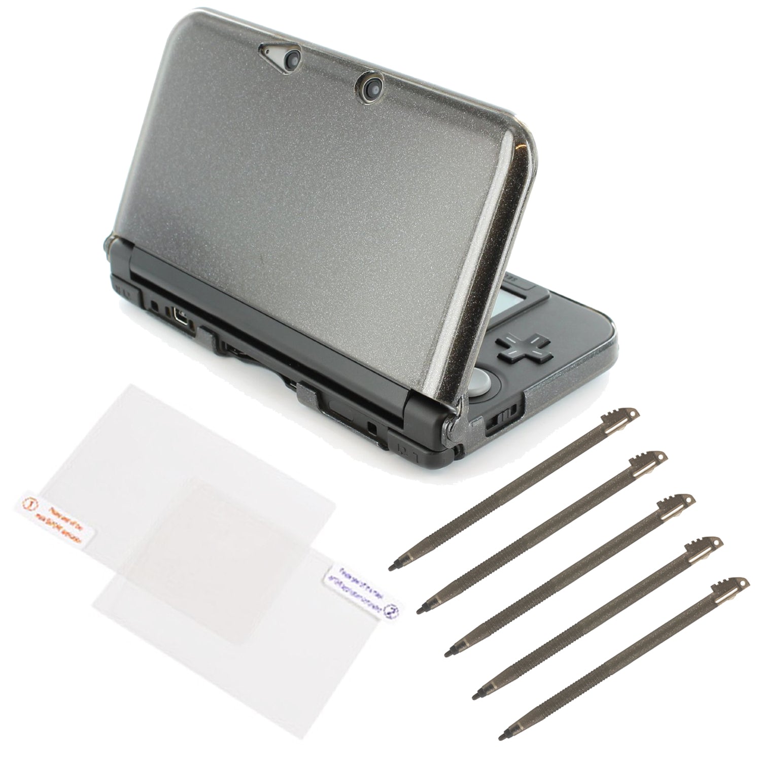 Starter kit for 3DS XL Nintendo stylus, protective screen & console cover - Glitter Black | ZedLabz