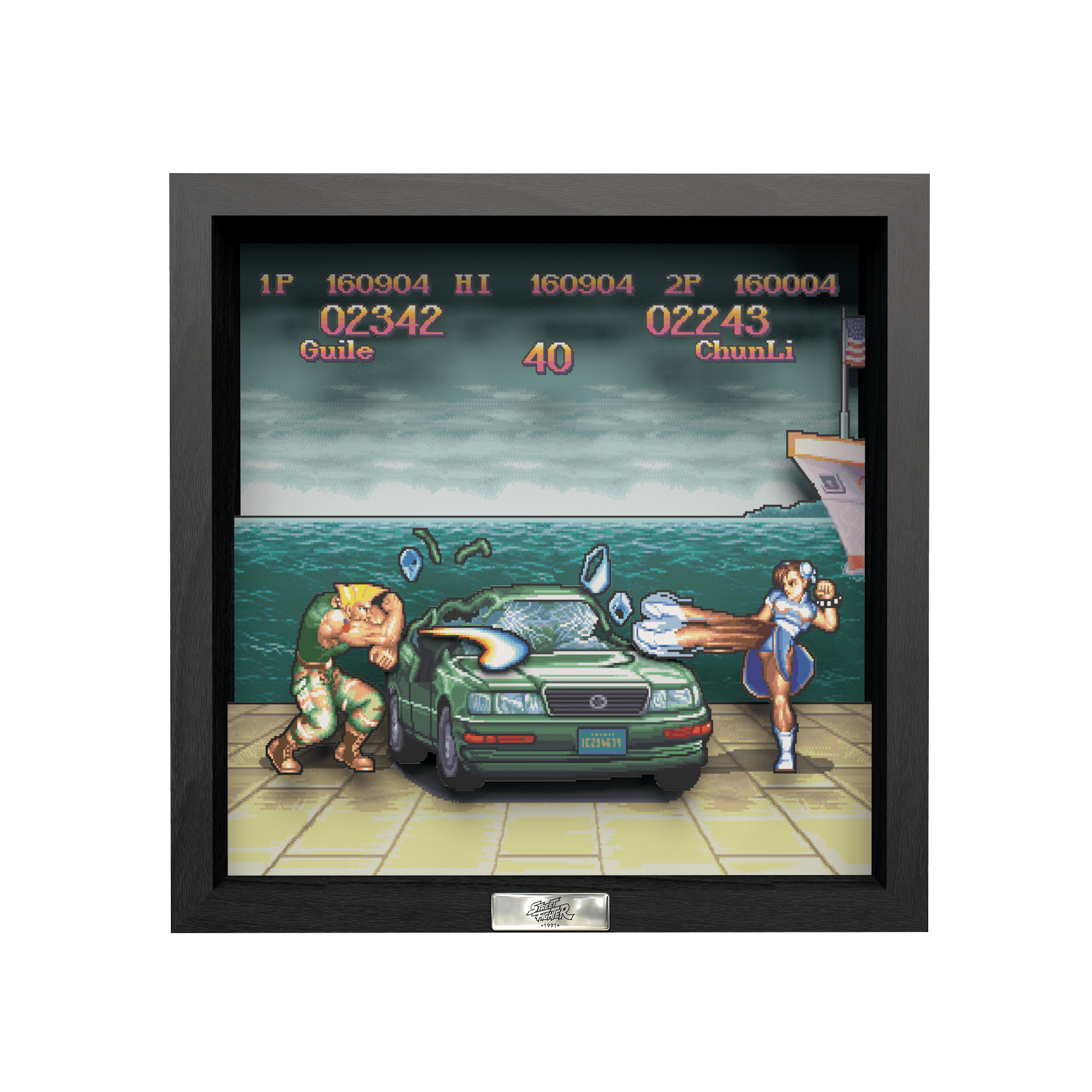Street Fighter Car Scene video game (1991) shadow box art officially licensed 9x9 inch (23x23cm) | Pixel Frames