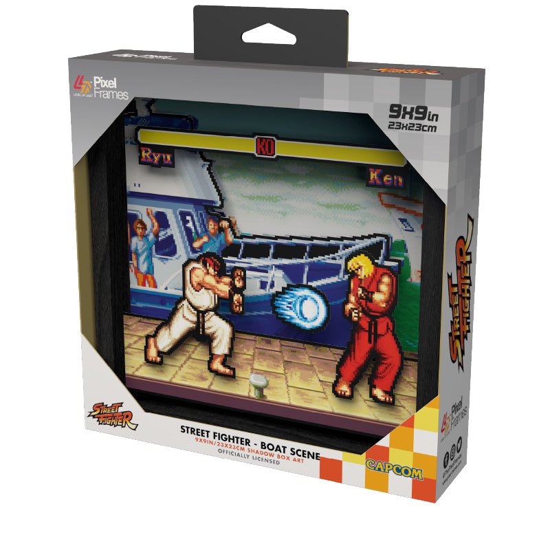 Street Fighter II boat scene video game (1991) shadow box art officially licensed 9x9 inch (23x23cm) | Pixel Frames