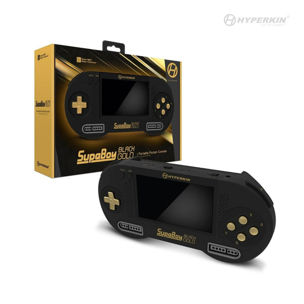 SupaBoy portable handheld Snes Console, compatible with Super NES & Super Famicom game cartridges, NTSC & PAL - Black Gold | Hyperkin