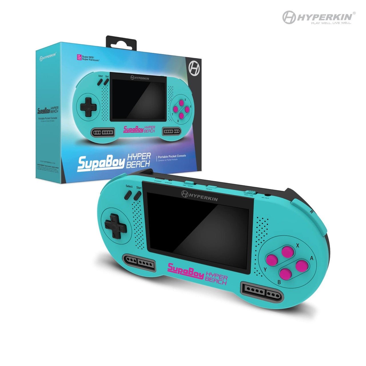 SupaBoy portable handheld Snes Console, compatible with Super NES & Super Famicom game cartridges, NTSC & PAL - Hyper Beach | Hyperkin