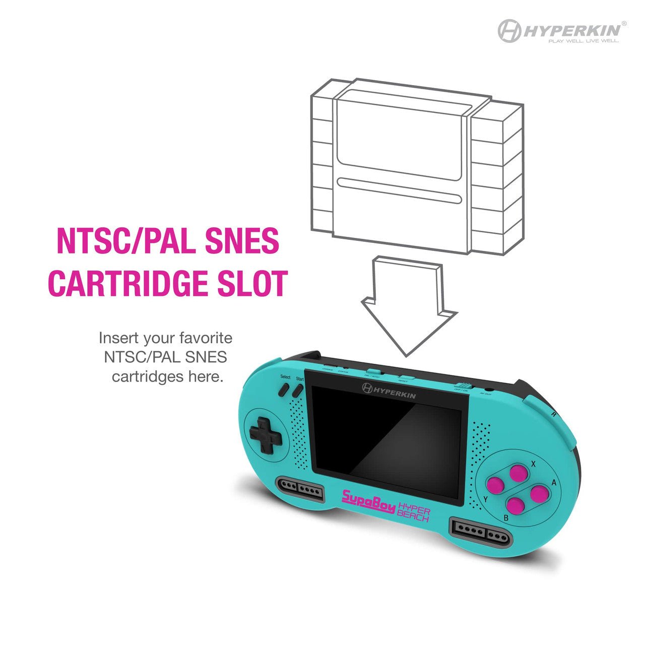 SupaBoy portable handheld Snes Console, compatible with Super NES & Super Famicom game cartridges, NTSC & PAL - Hyper Beach | Hyperkin