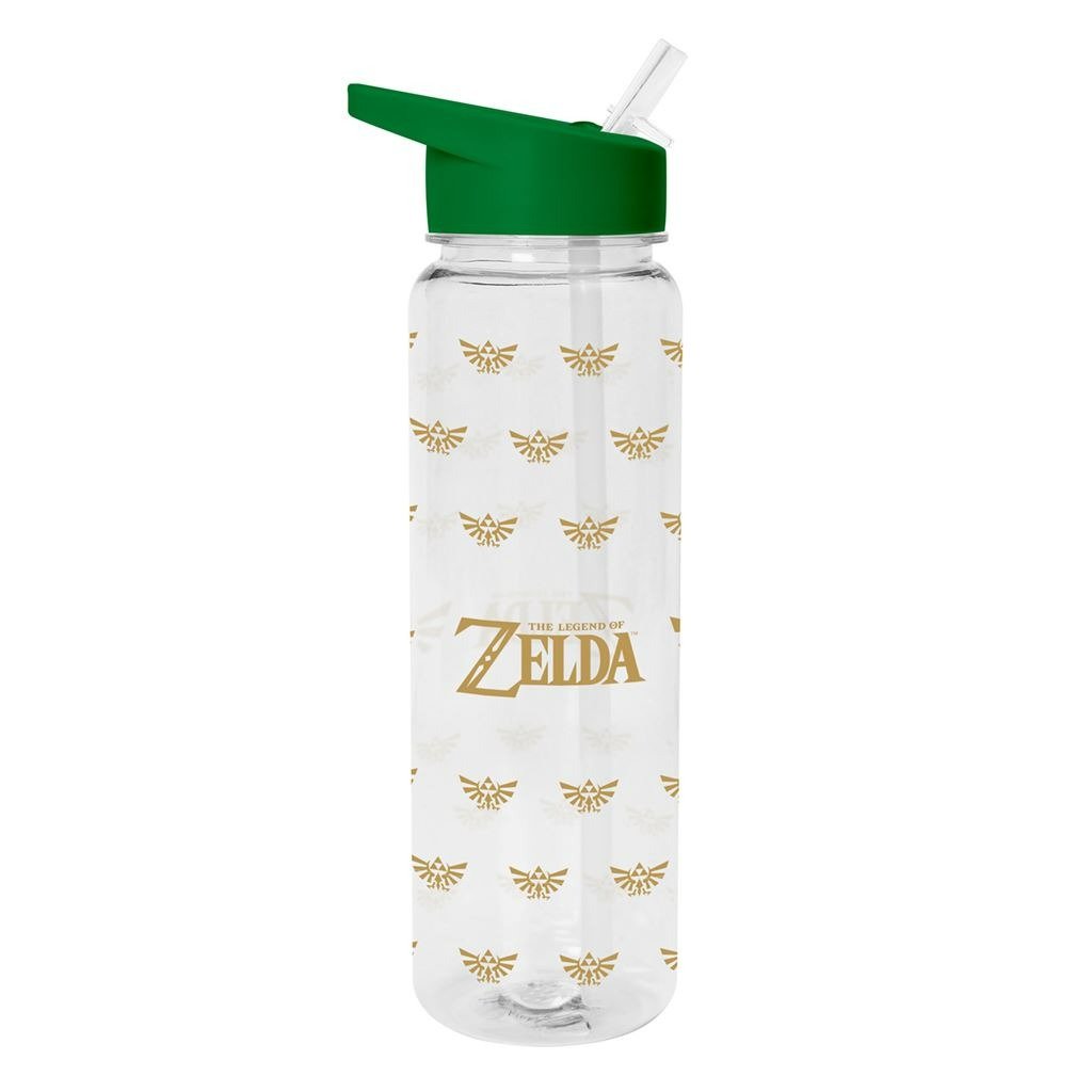 The Legend of Zelda Hyrule Crest Plastic drinks bottle with integrated straw 700ml (25oz) green | Pyramid