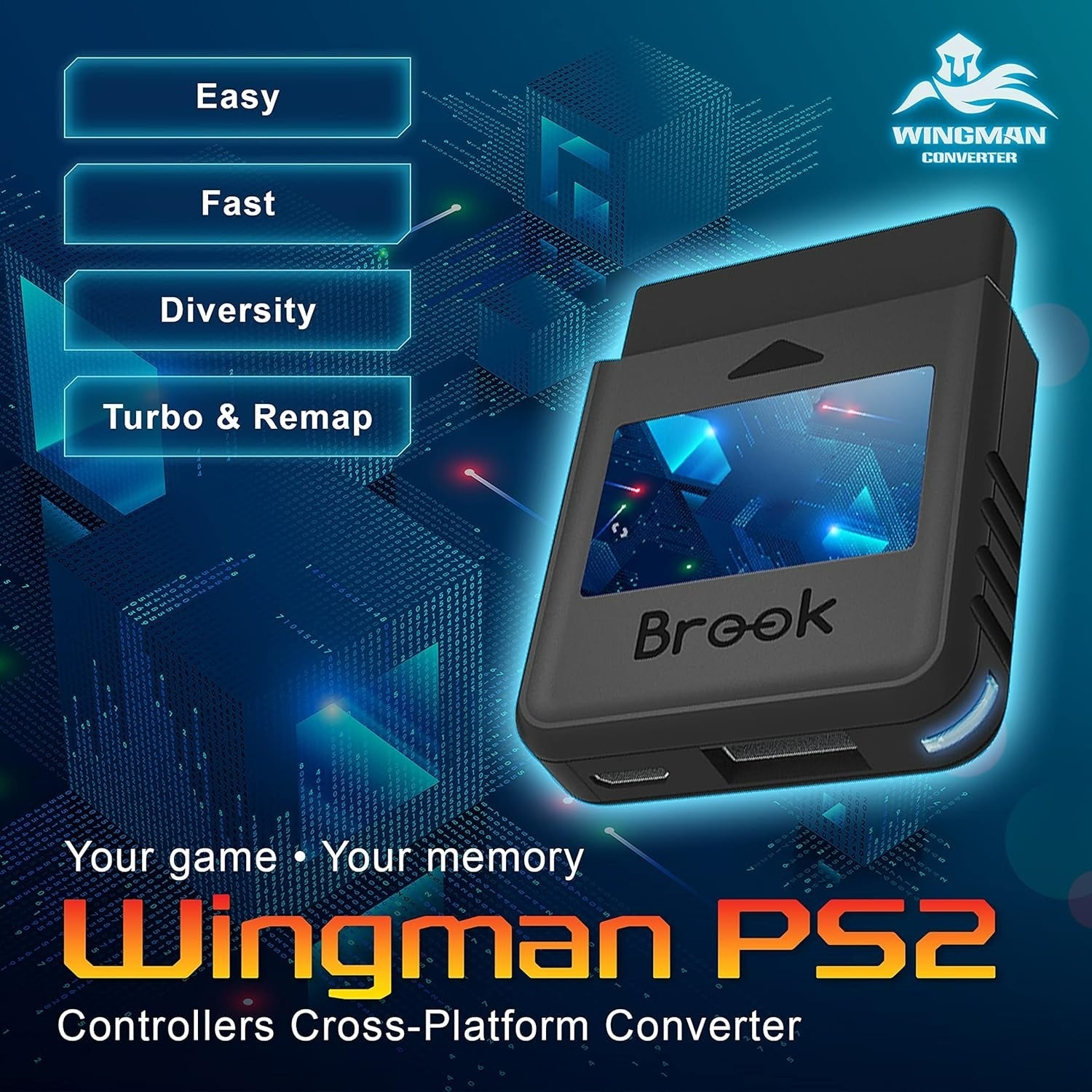 Wingman PS2 Converter for Xbox 360, Xbox One, Xbox Series X|S, PS5, PS4, PS3, Switch Pro Controller to PS2, PS1 & PS Classic - Black | Brook
