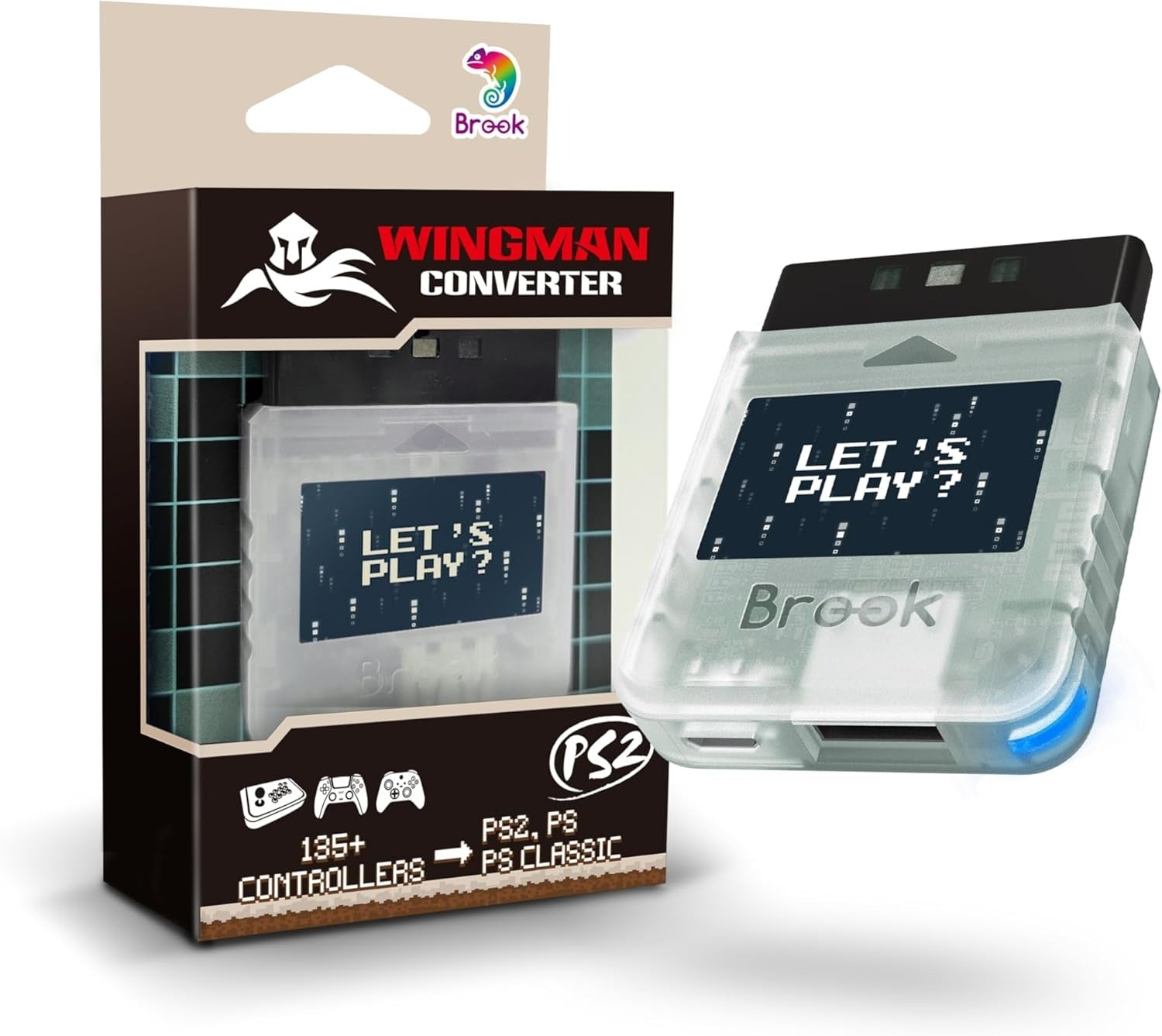 Wingman PS2 Converter for Xbox 360, Xbox One, Xbox Series X|S, PS5, PS4, PS3, Switch Pro Controller to PS2, PS1 & PS Classic - Clear | Brook