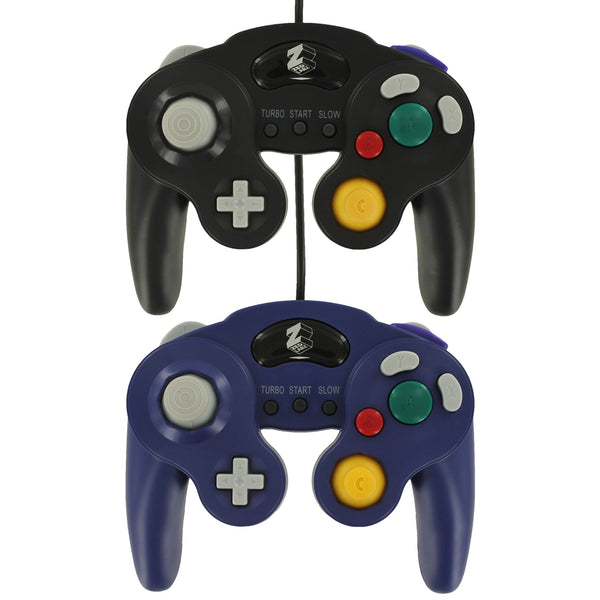 Wired controller for Nintendo GameCube GC vibration gamepad with turbo function - 2 pack purple & black | ZedLabz