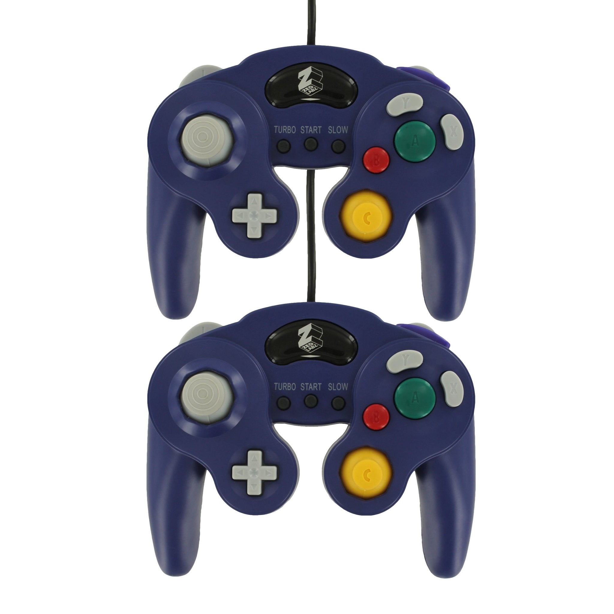 Wired controller for Nintendo GameCube GC vibration gamepad with turbo function - 2 pack purple | ZedLabz