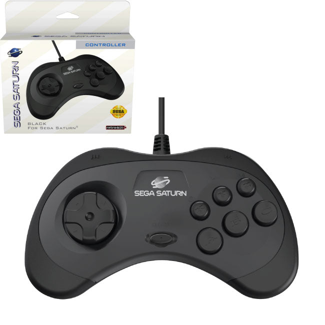 Wired controller pad for Sega Saturn officially licensed - 10ft (3 meters) Black | Retro-Bit