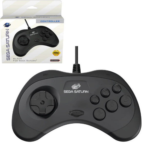 Wired controller pad for Sega Saturn officially licensed - 10ft (3 meters) Black | Retro-Bit