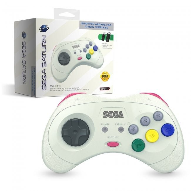 Wireless Controller for Sega Saturn, PC, & Mac 2.4G - White | Retro-Bit