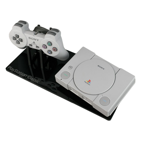 Shelf candy display stand for PlayStation Classic console & controller - Crystal Black | Rose Colored Gaming