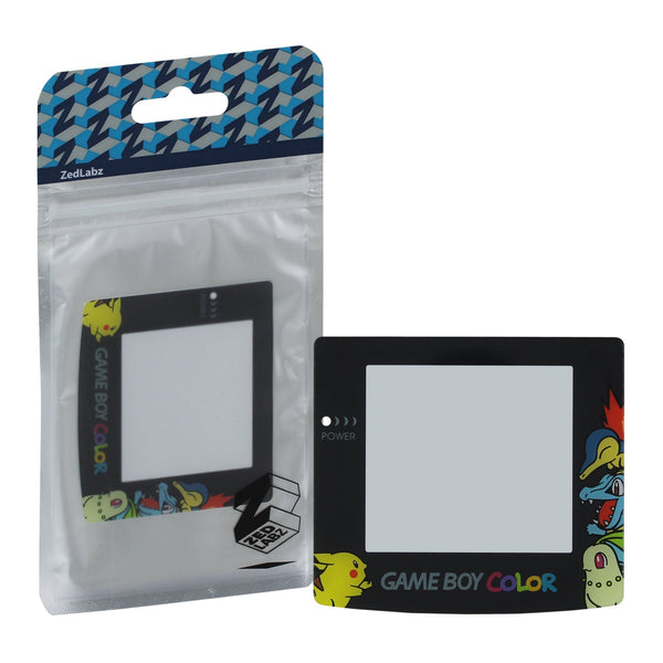 ZedLabz Pokemon edition replacement screen lens plastic cover with Pikachu Chikorita Totodile Cyndaquil for Nintendo Game Boy Color