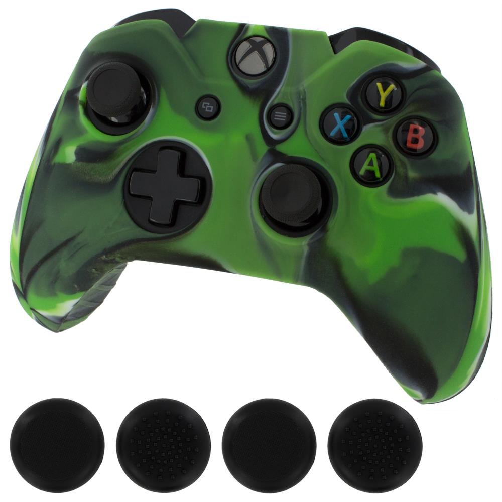 ZedLabz silicone rubber skin grip cover & thumb grip pack for Xbox One controller - camo green