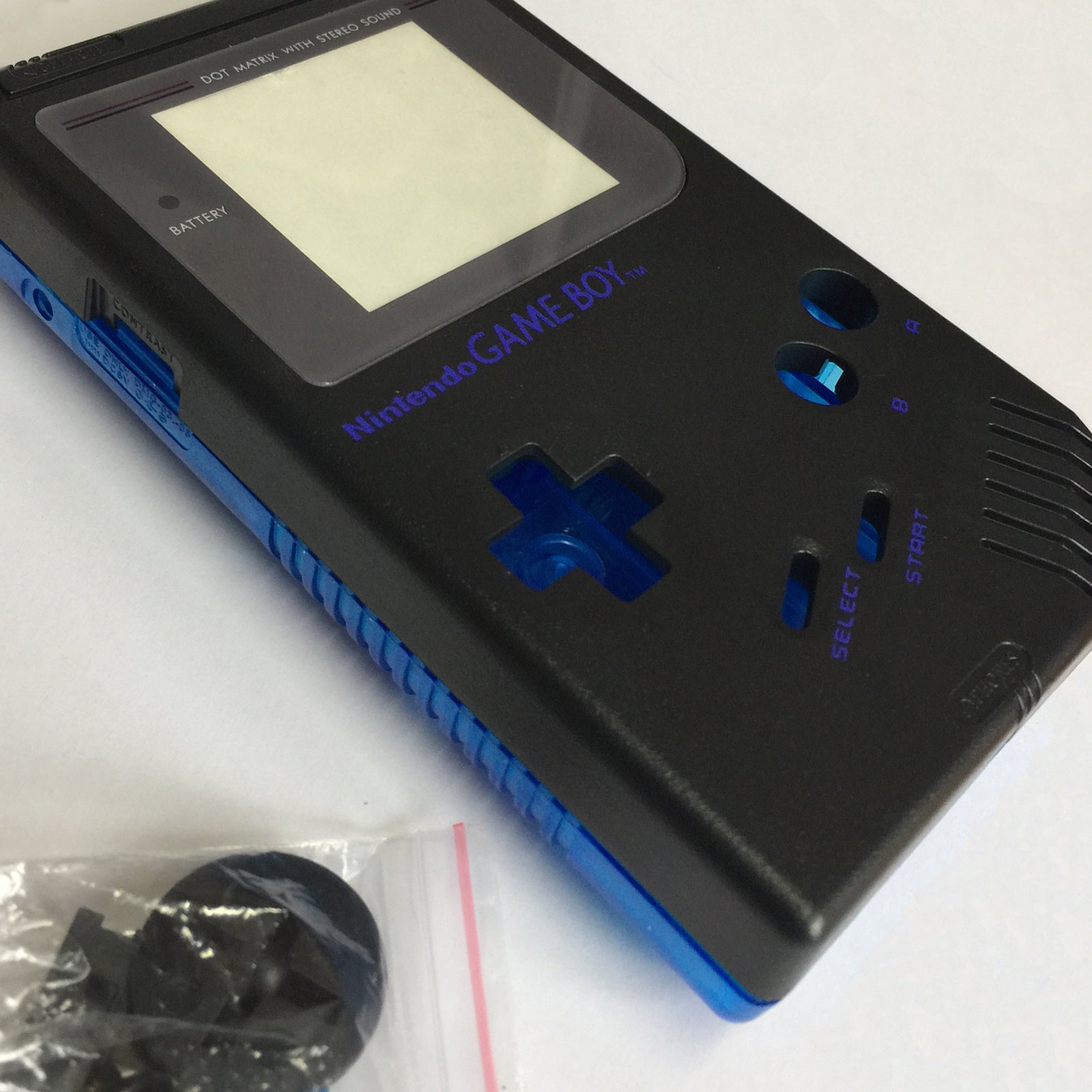 ZedLabz two tone replacement housing shell case mod kit for Nintendo Game Boy DMG-01 - black & clear blue