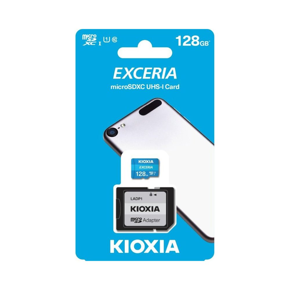 128GB Exceria U1 Class 10 micro SD memory card in SD adapter | Kioxia