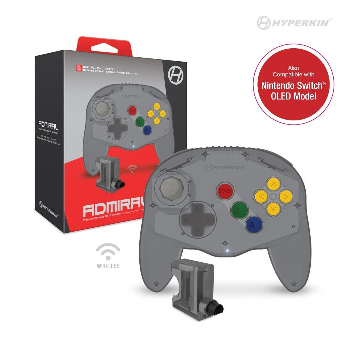 Admiral Premium wireless BT controller for N64/ Nintendo Switch/ Nintendo Switch Lite/ PC/ Mac/ Android - Space Black | Hyperkin