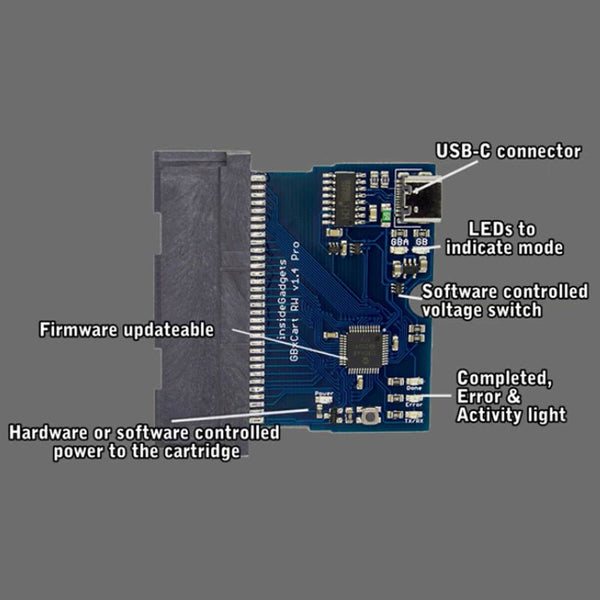 GBxCart RW 1.4 Pro Reader, Writer & Flasher for Gameboy, Color, Advance Cart - USB C game cartridge backup adapter GB GBA GBC | InsideGadgets