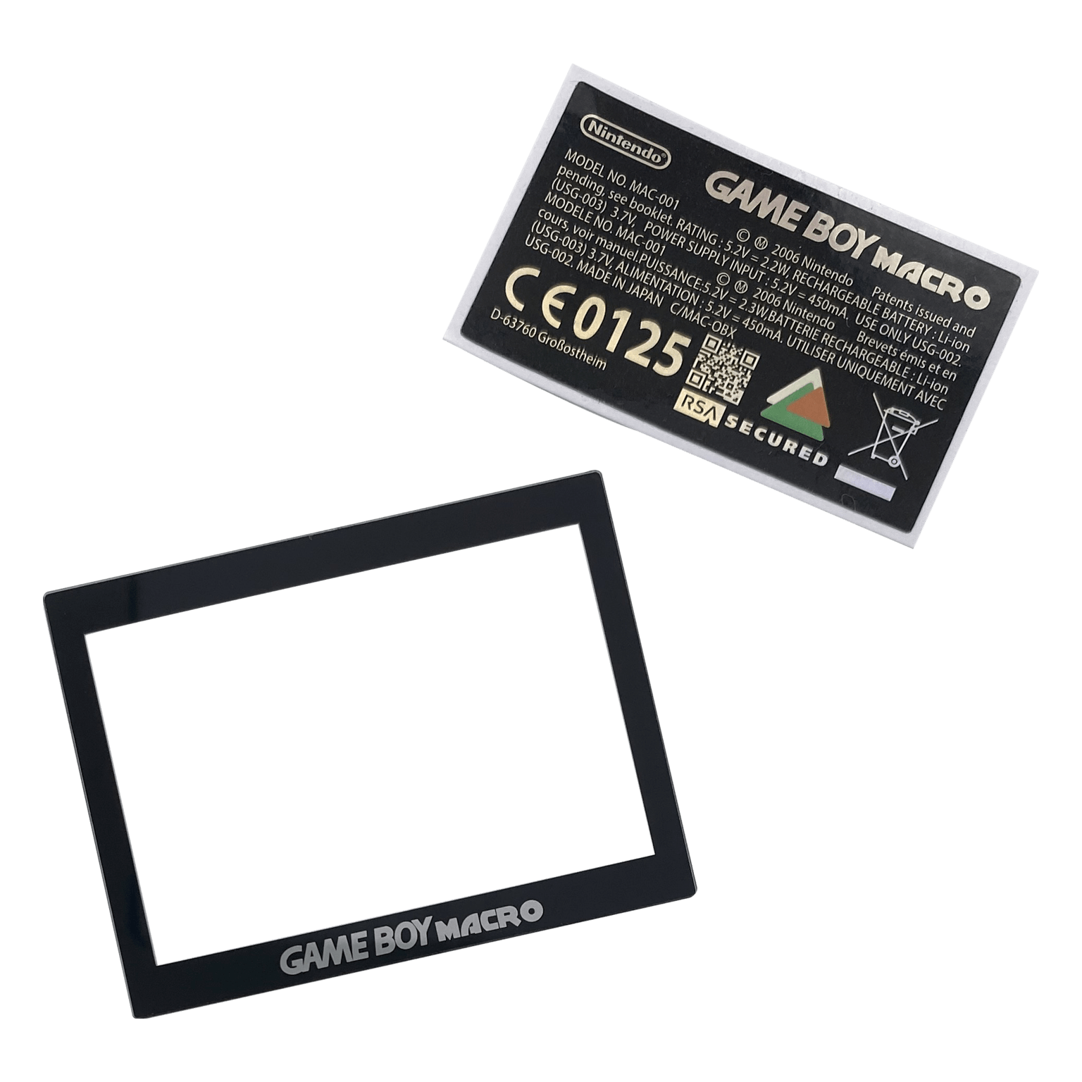 Screen lens GLASS for Game Boy Macro console & Holographic reproduction sticker - Black | Obirux
