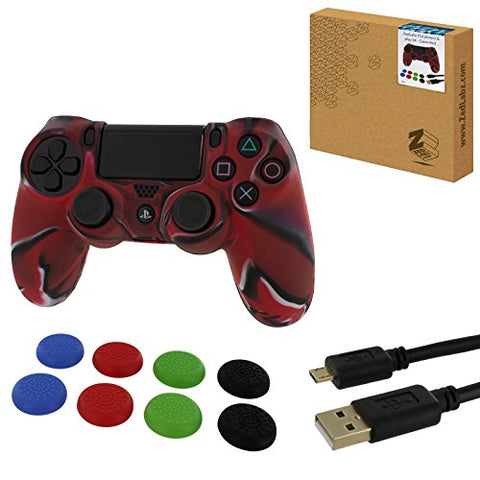 ZedLabz protect & play kit for PS4 inc silicone cover, thumb grips & 3m charging cable - camo red