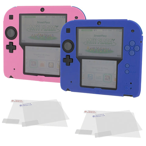 ZedLabz cover & protect twin pack for Nintendo 2DS inc silicone skins & screen protectors - pink & blue