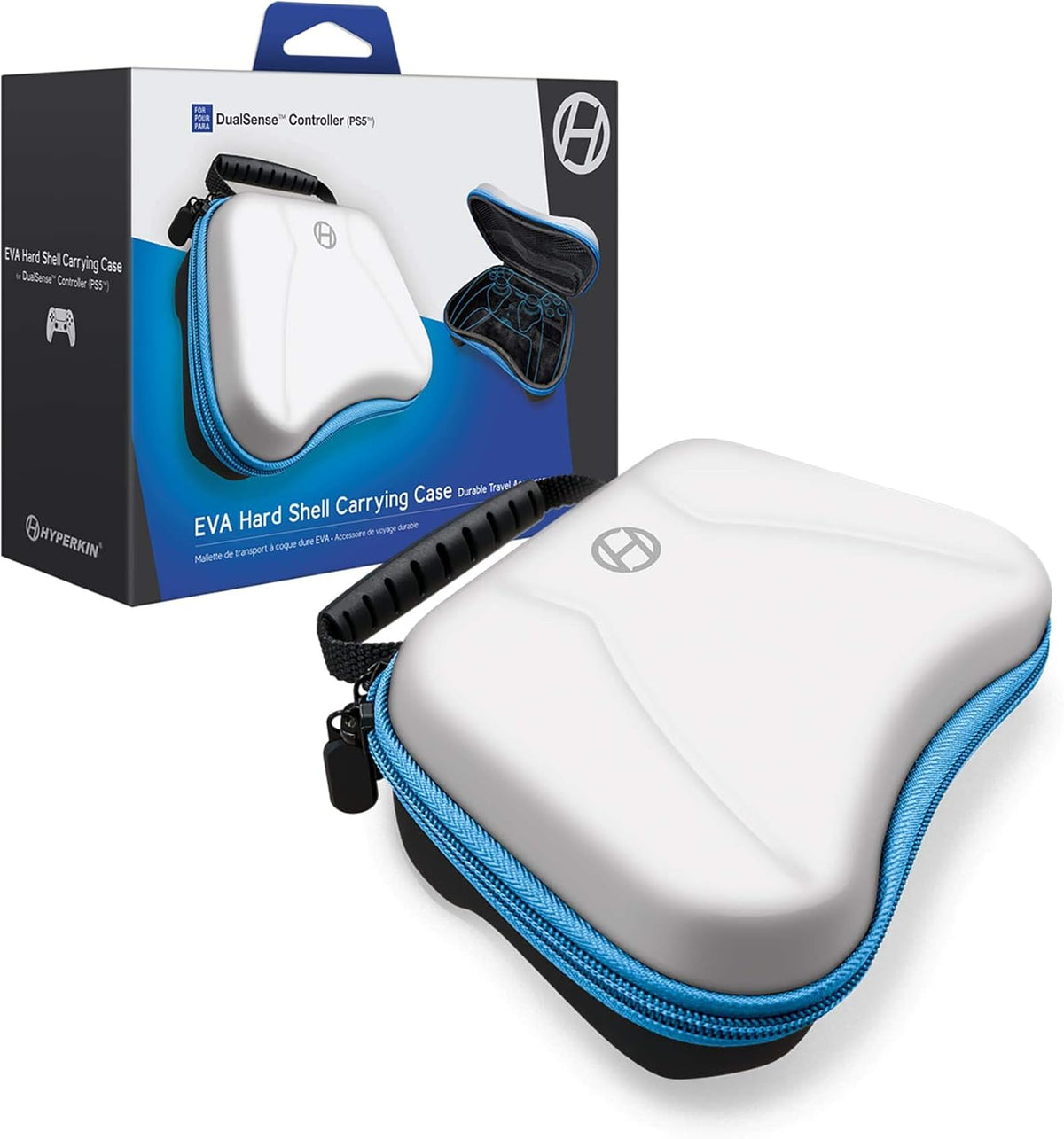 EVA hard shell carrying case for PS5 DualSense controller - White & blue | Hyperkin