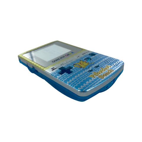 UV Printed shell for Nintendo Game Boy Color custom surfing Pikachu inspired design - UV printed front & clear blue back housing | Nextstopplease