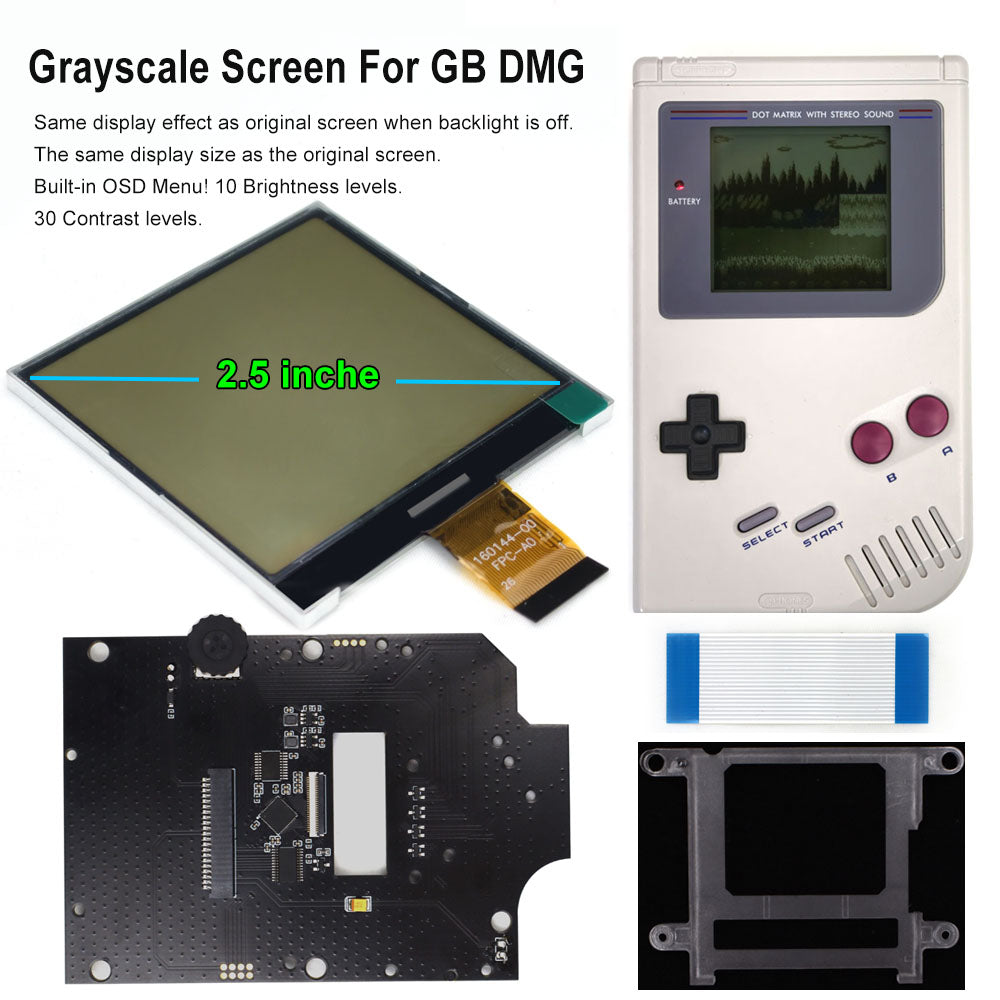 Grayscale 2.5" backlit LCD kit for Game Boy DMG with OSD menu - Only LCD kit | Hispeedido