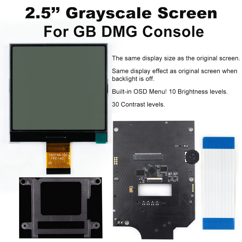 Grayscale 2.5" backlit LCD kit for Game Boy DMG with OSD menu - Only LCD kit | Hispeedido