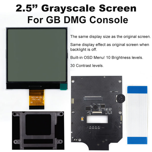 Grayscale 2.5" backlit LCD kit for Game Boy DMG with OSD menu - Only LCD kit | Hispeedido