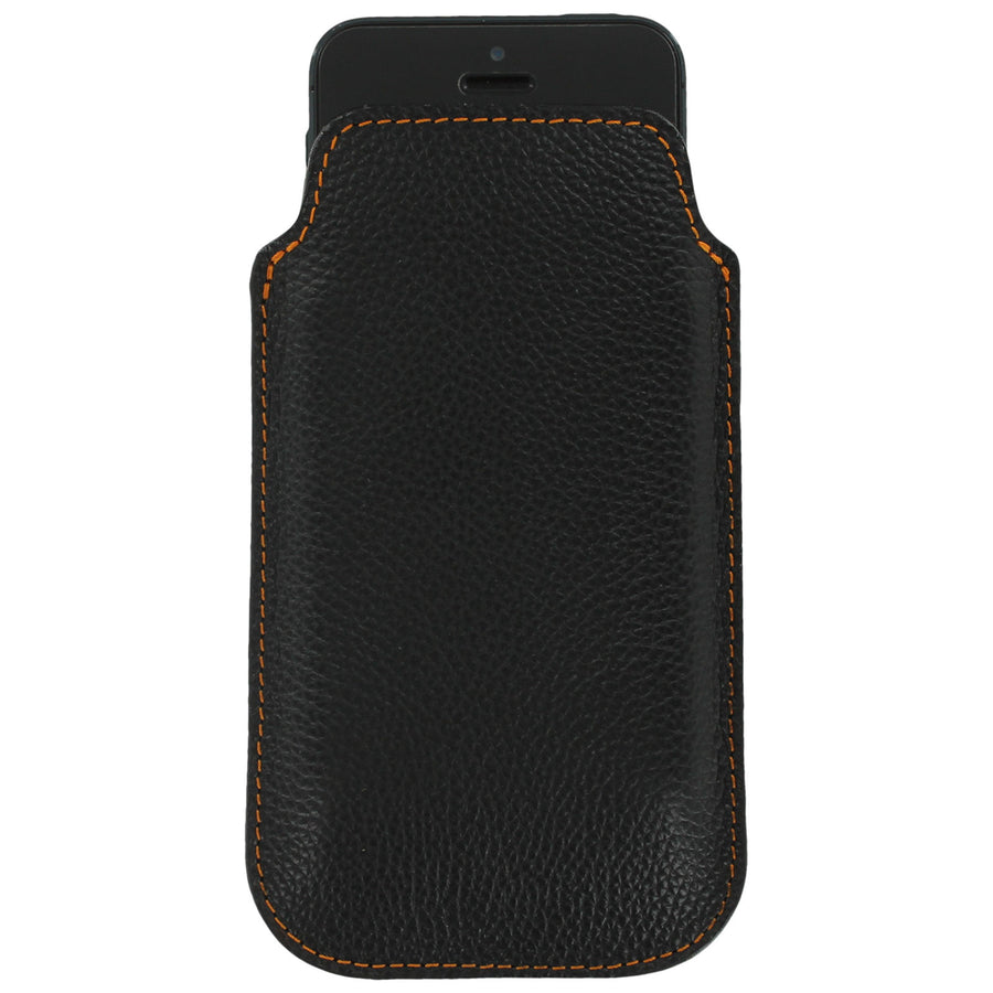 Real leather slip case for iPhone SE 5 5s Made In England - Black & Orange | ZedLabz