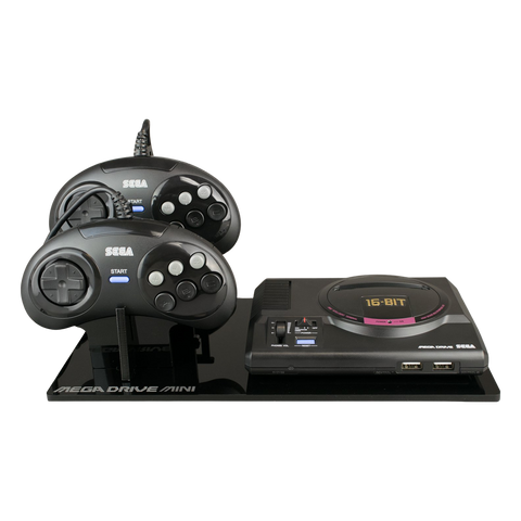 Displai Pro stand for Sega Mega Drive Mini holder console & controllers - Crystal Black | Rose Colored Gaming