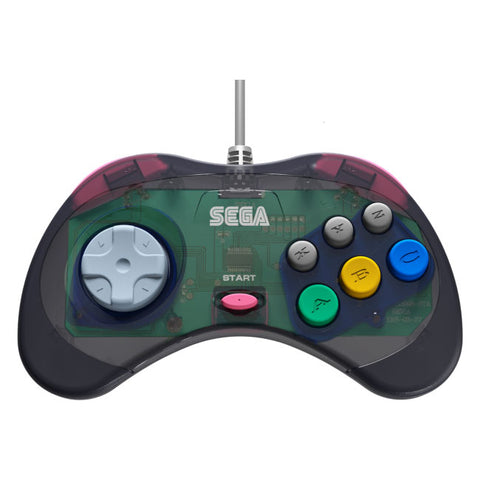Wired controller pad for Sega Saturn officially licensed - 10ft (3 meters) slate grey skeleton cool pad | Retro-Bit