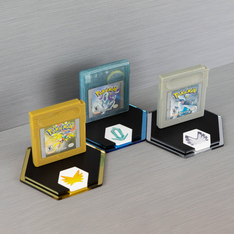 "Caught 'em All" cartridge display stand for Pokemon generation II carts - Gold, Silver & Crystal Edition | Rose Colored Gaming