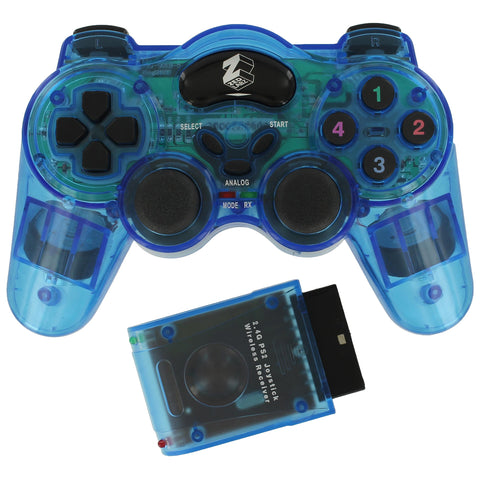 ZedLabz wireless RF double shock vibration controller for Sony PlayStation 2 PS2 - 2pk blue
