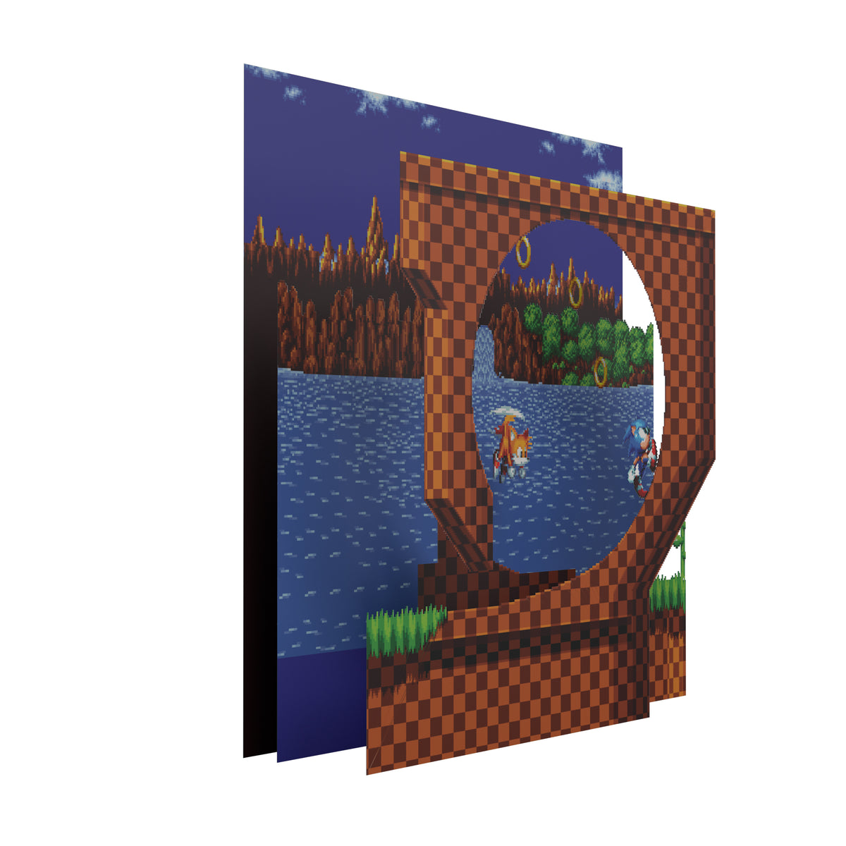 Sonic Mania Green Hill Zone shadow box officially licensed 9x9 inch (23x23cm) | Pixel Frames