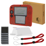 ZedLabz essentials kit for Nintendo 2DS inc silicone cover, screen protectors, game cases & wrist straps - red
