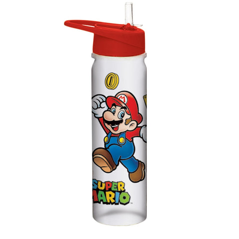Plastic drinks bottle with integrated straw Super Mario Jump officially licensed 700ml (25oz) red | Pyramid